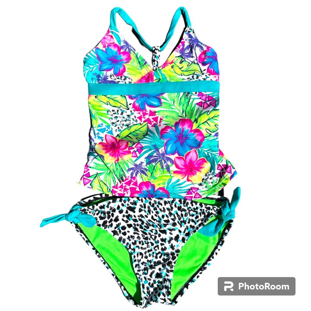 Breaking Waves Girl's 2 Piece Hawaiian Animal Print‎ Tankini sz 10